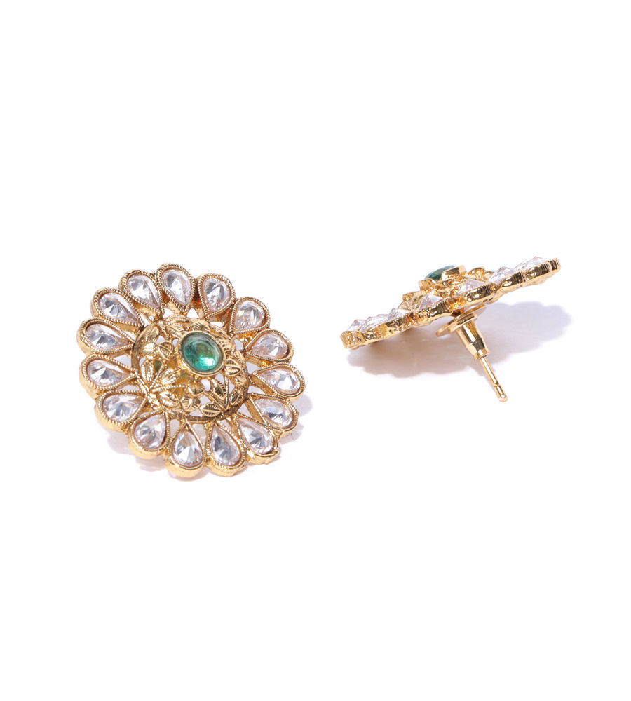 YouBella Green Gold-Plated Stone-Studded Circular Studs